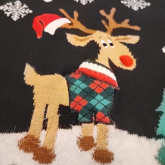 No Boundaries Reindeer Ugly Christmas Sweater XXL Black Red - Picture 2 of 8
